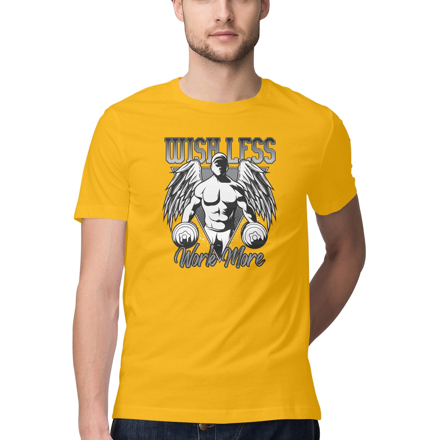 Wish less work more GYM Motivation Printed T-Shirt